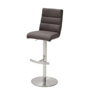 Hiulia Leather Bar Stool In Brown With Steel Base