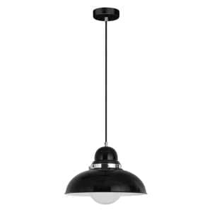 Hixo Round Metal Shade Pendant Light In Black And Chrome