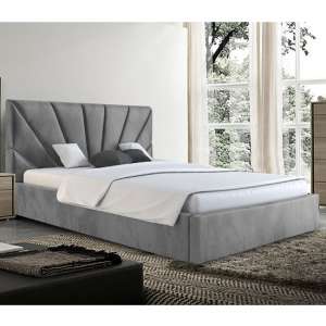 Hixson Plush Velvet Double Bed In Grey - UK