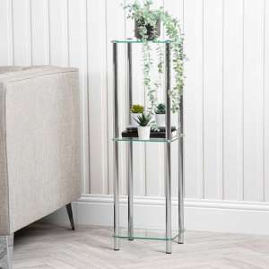 Hobart 3 Tier Glass Shelves Display Stand Small In Chrome Frame