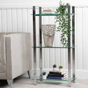 Hobart 3 Tier Glass Shelves Display Stand Wide In Chrome Frame - UK