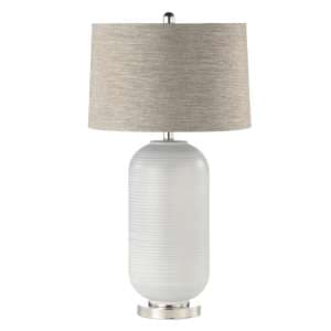 Hobart Brown Linen Shade Table Lamp With Grey Stripe Glass Base - UK