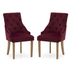 Hobs Crimson Velvet Dining Chairs With Wooden Legs In Pair