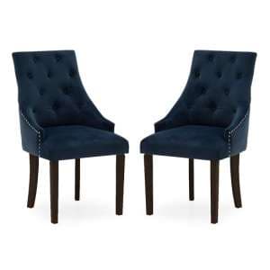 Hobs Midnight Velvet Dining Chairs With Wooden Legs In Pair