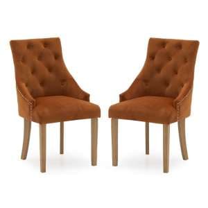 Hobs Pumpkin Velvet Dining Chairs With Wooden Legs In Pair