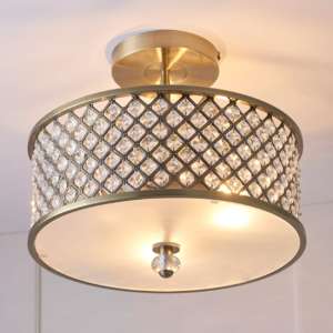 Hobson Crystal Glass Ceiling Light With Antique Brass Frame - UK