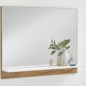 Holte Wall Mirror In Oak With Glossy White Shelf