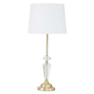 Hopac White Fabric Shade Table Lamp With Brass Crystal Base
