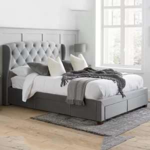 Hoper Fabric King Size Bed In Grey - UK