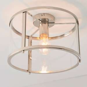 Hopton Clear Glass Shade Flush Ceiling Light In Bright Nickel - UK