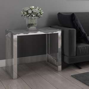 Hadlow Clear Glass Side Table With Stainless Steel Frame - UK