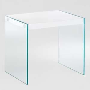 Houck Small High Gloss Side Table In White With Glass Sides
