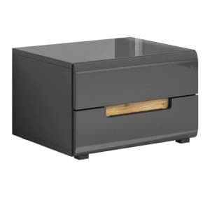 Houston High Gloss Bedside Cabinet With 2 Drawers In Grey - UK
