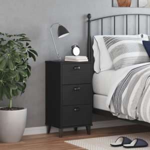Hove Wooden Bedside Cabinet With 3 Drawer In Black - UK