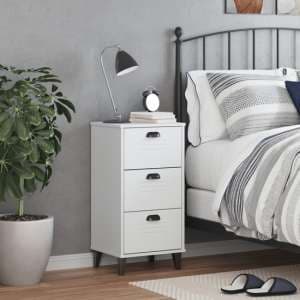 Hove Wooden Bedside Cabinet With 3 Drawer In White - UK