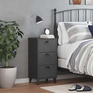 Hove Wooden Bedside Cabinet With 3 Drawers In Anthracite Grey - UK
