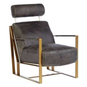 Hoxman Faux Leather Lounge Chair In Ebony With Gold Legs