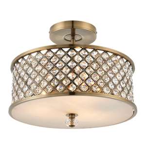 Hudson 3 Lights Semi Flush Ceiling Light In Antique Brass - UK