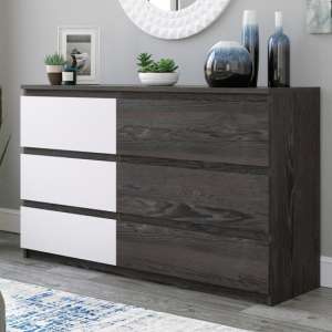 Hudson Wooden Chest Of 6 Drawers In Charcoal Ash And Pearl Oak - UK