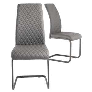 Huskon Grey Faux Leather Dining Chairs In Pair - UK