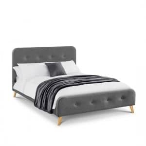 Abana Fabric King Size Bed In Grey Linen With Wooden Legs - UK