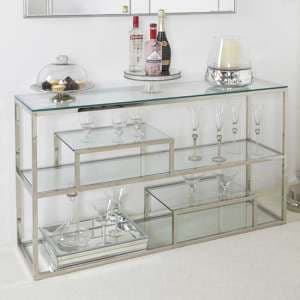 Huron Clear Glass Console Table With 3 Shelves In Silver Frame - UK