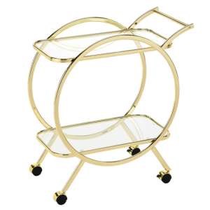 Huron Drinks Trolley With Clear Glass Shelves In Shiny Gold