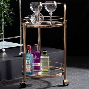 Huron Drinks Trolley Round With Glass Shelves In Rose Gold