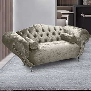 Huron Malta Plush Velour Fabric 2 Seater Sofa In Cream