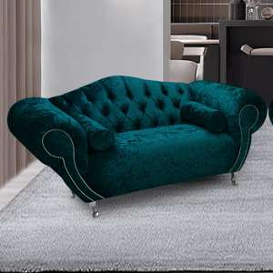 Huron Malta Plush Velour Fabric 2 Seater Sofa In Emerald