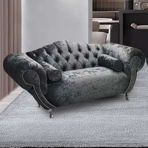 Huron Malta Plush Velour Fabric 2 Seater Sofa In Grey