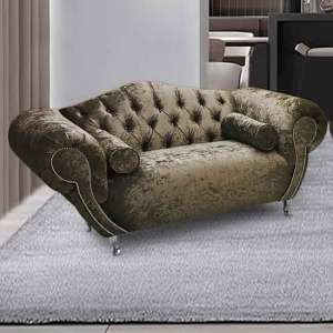 Huron Malta Plush Velour Fabric 2 Seater Sofa In Parchment