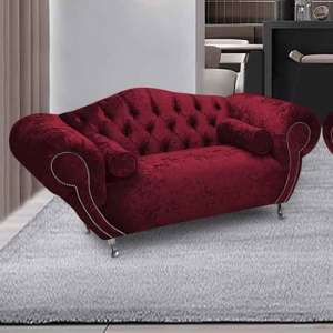 Huron Malta Plush Velour Fabric 2 Seater Sofa In Red