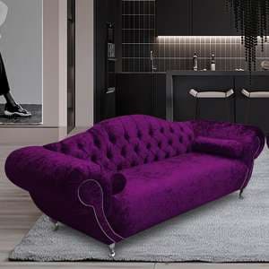 Huron Malta Plush Velour Fabric 3 Seater Sofa In Boysenberry - UK