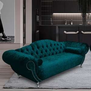 Huron Malta Plush Velour Fabric 3 Seater Sofa In Emerald - UK
