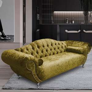 Huron Malta Plush Velour Fabric 3 Seater Sofa In Grass - UK