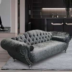 Huron Malta Plush Velour Fabric 3 Seater Sofa In Grey - UK