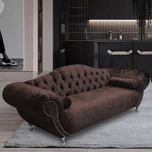 Huron Malta Plush Velour Fabric 3 Seater Sofa In Mushroom - UK