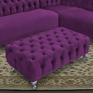 Huron Malta Plush Velour Fabric Footstool In Boysenberry - UK