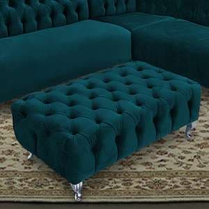 Huron Malta Plush Velour Fabric Footstool In Emerald - UK