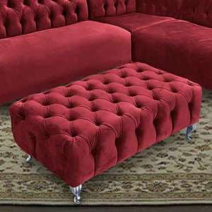 Huron Malta Plush Velour Fabric Footstool In Red - UK