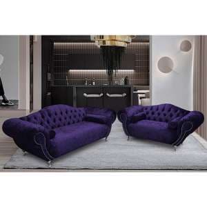 Huron Velour Fabric 2 Seater And 3 Seater Sofa In Ameythst - UK