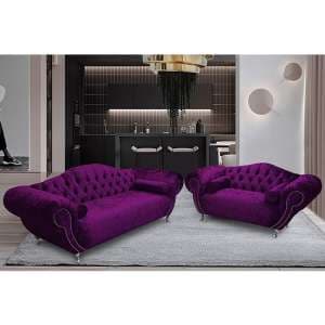 Huron Velour Fabric 2 Seater And 3 Seater Sofa In Boysenberry - UK