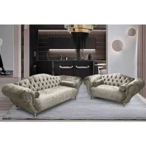Huron Velour Fabric 2 Seater And 3 Seater Sofa In Cream - UK