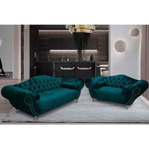 Huron Velour Fabric 2 Seater And 3 Seater Sofa In Emerald - UK