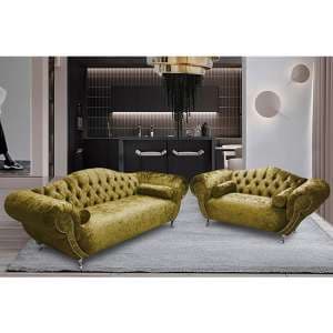 Huron Velour Fabric 2 Seater And 3 Seater Sofa In Grass - UK