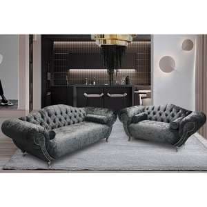 Huron Velour Fabric 2 Seater And 3 Seater Sofa In Grey - UK