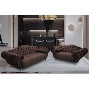 Huron Velour Fabric 2 Seater And 3 Seater Sofa In Mushroom - UK