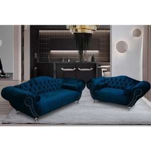 Huron Velour Fabric 2 Seater And 3 Seater Sofa In Navy - UK
