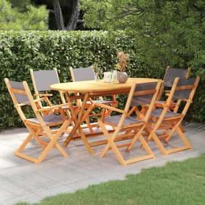 Huron Wooden 7 Piece Outdoor Dining Set In Natural And Grey - UK
